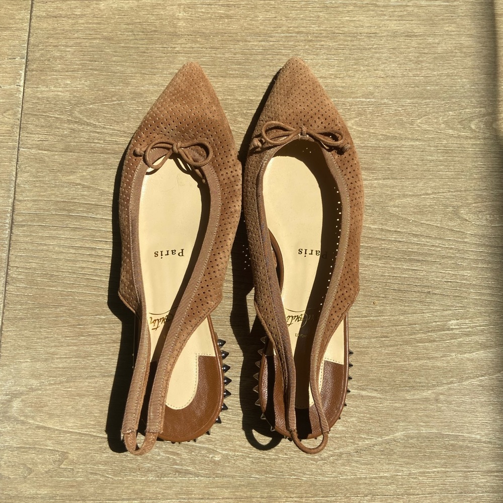Christian louboutin Hall spiked perforated suede slingback point-toe flats